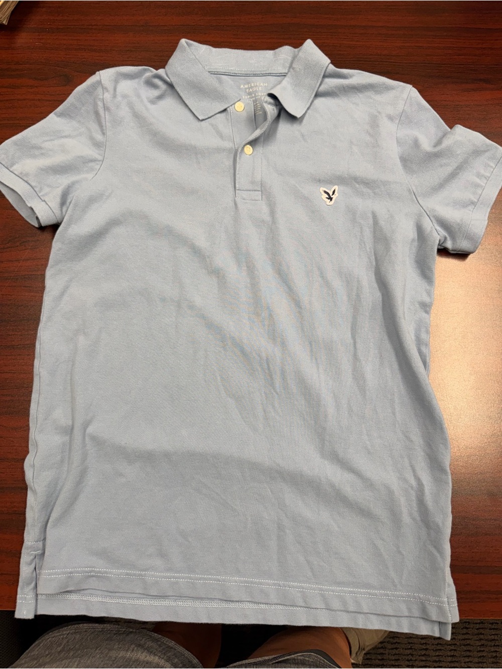 American Eagle Outfitters Light Blue Polo Shirt with Embroidered Eagle